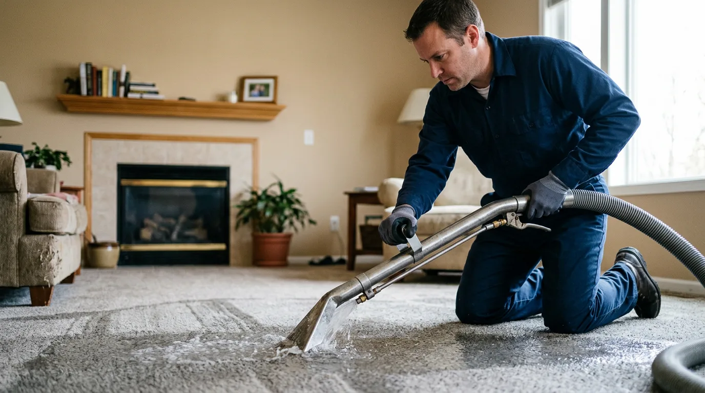 Water damage restoration technician working near Comins, MI
